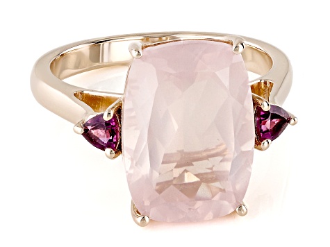 Rose Quartz With Rhodolite 18k Rose Gold Over Sterling Silver Ring 3.83ctw