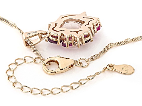 Rose Quartz Rhodolite, Lab Sapphire, Zircon 18k Rose Gold Over Silver Pendant With Chain 3.35ctw