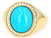 Sleeping Beauty Turquoise With White Zircon 18k Yellow Gold Over Silver Ring 0.14ctw