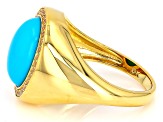 Sleeping Beauty Turquoise With White Zircon 18k Yellow Gold Over Silver Ring 0.14ctw