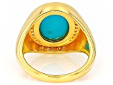 Sleeping Beauty Turquoise With White Zircon 18k Yellow Gold Over Silver Ring 0.14ctw