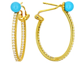 Sleeping Beauty Turquoise 18k Yellow Gold Over Silver Hoop Earrings 0.34ctw