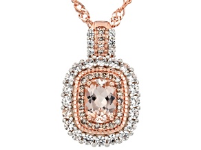 Peach Morganite, White Zircon & Champagne Diamond 18k Rose Gold Over Silver Pendant with Chain