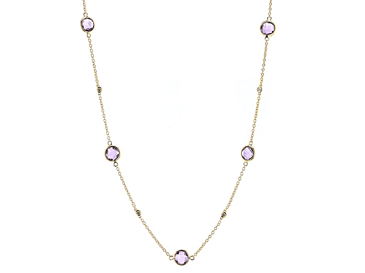 Canela Amethyst With White Zircon 18k Yellow Gold Over Sterling Silver Station Necklace 5.17ctw