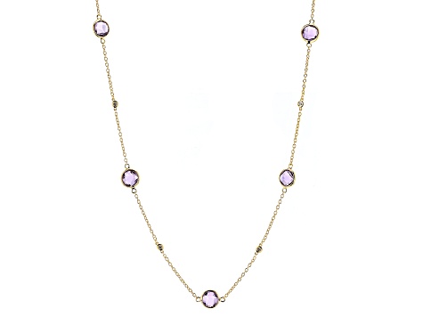 Canela Amethyst With White Zircon 18k Yellow Gold Over Sterling Silver Station Necklace 5.17ctw