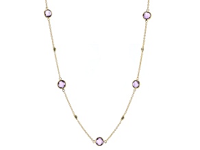 Canela Amethyst With White Zircon 18k Yellow Gold Over Sterling Silver Station Necklace 5.17ctw