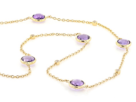 Canela Amethyst With White Zircon 18k Yellow Gold Over Sterling Silver Station Necklace 5.17ctw