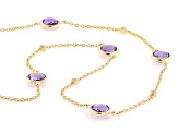 Canela Amethyst With White Zircon 18k Yellow Gold Over Sterling Silver Station Necklace 5.17ctw