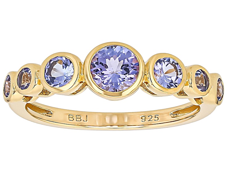 Blue Tanzanite 18k Yellow Gold Over Sterling Silver Band Ring 0.94ctw