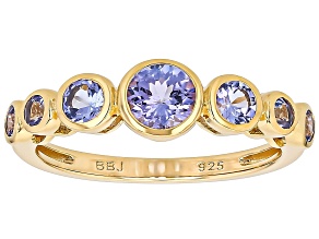 Blue Tanzanite 18k Yellow Gold Over Sterling Silver Band Ring 0.94ctw
