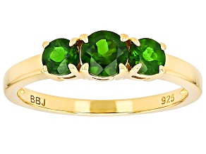 Green Chrome Diopside 18k Yellow Gold Over Sterling Silver 3-Stone Ring 0.95ctw