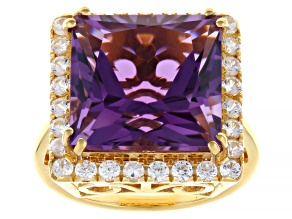 Canela Amethyst With White Zircon 18k Yellow gold Over Sterling Silver Ring 11.40ctw