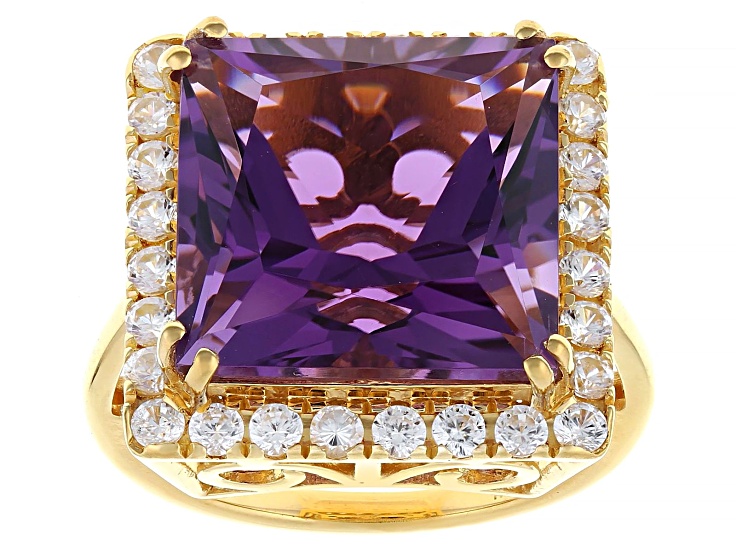 Canela Amethyst With White Zircon 18k Yellow gold Over Sterling Silver Ring 11.40ctw