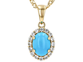 Sleeping Beauty Turquoise 18k Yellow Gold Over Silver Pendant Chain 0.30ctw