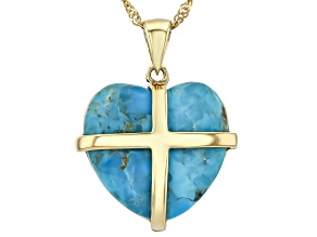Kingman Composite Turquoise 18k Yellow Gold Over Sterling Silver Pendant With Chain