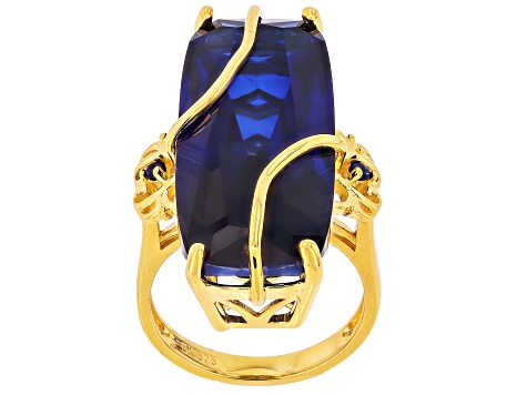 Blue Lab Created Sapphire 18k Yellow Gold Over Sterling Silver Ring 21.43ctw