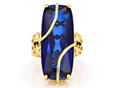 Blue Lab Created Sapphire 18k Yellow Gold Over Sterling Silver Ring 21.43ctw
