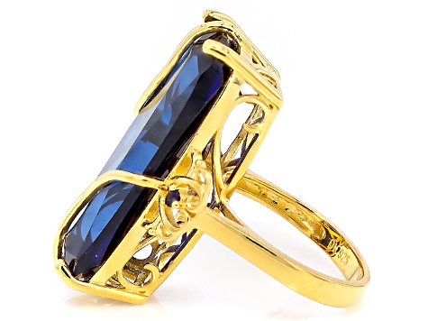 Blue Lab Created Sapphire 18k Yellow Gold Over Sterling Silver Ring 21.43ctw