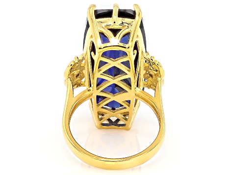 Blue Lab Created Sapphire 18k Yellow Gold Over Sterling Silver Ring 21.43ctw