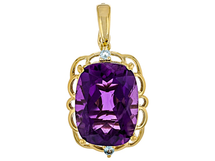 Amethyst With Swiss Blue Topaz 18k Yellow Gold Over Sterling Silver Pendant Enhancer 8.34ctw