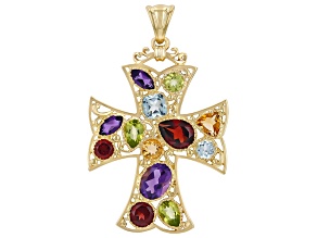 Multi Gemstone 18k Yellow Gold Over Sterling Silver Pendant 5.87ctw
