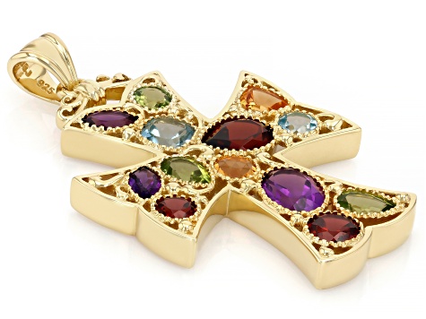 Multi Gemstone 18k Yellow Gold Over Sterling Silver Pendant 5.87ctw