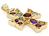 Multi Gemstone 18k Yellow Gold Over Sterling Silver Pendant 5.87ctw