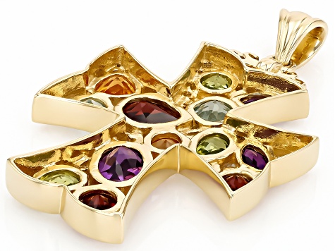 Multi Gemstone 18k Yellow Gold Over Sterling Silver Pendant 5.87ctw
