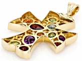Multi Gemstone 18k Yellow Gold Over Sterling Silver Pendant 5.87ctw