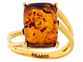 Orange Amber 18k Yellow Gold Over Sterling Silver Ring