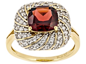 Red Garnet With White Zircon 18k Yellow Gold Over Srterling Silver Ring 2.98ctw