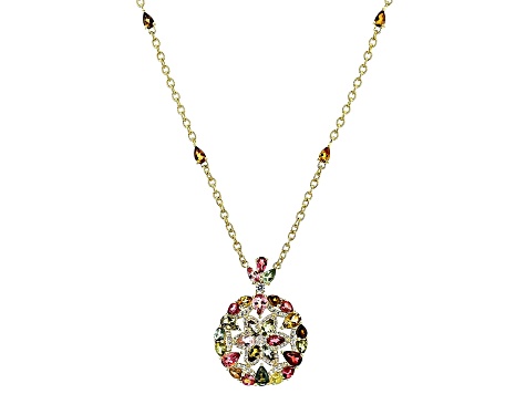 Multi Color Tourmaline With White Zircon 18k Yellow Gold Over Sterling Silver Necklace 6.86ctw