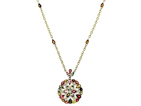 Multi Color Tourmaline With White Zircon 18k Yellow Gold Over Sterling Silver Necklace 6.86ctw