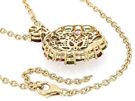 Multi Color Tourmaline With White Zircon 18k Yellow Gold Over Sterling Silver Necklace 6.86ctw