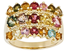 Multi Color Tourmaline 18k Yellow Gold Over Sterling Silver Ring 2.60ctw