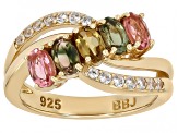 Multi Color Tourmaline With White Zircon 18k Yellow Gold Over Sterling Silver Ring 1.19ctw