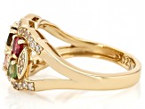 Multi Color Tourmaline With White Zircon 18k Yellow Gold Over Sterling Silver Ring 1.19ctw