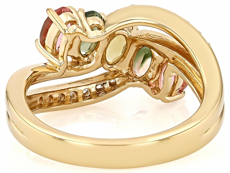 Multi Color Tourmaline With White Zircon 18k Yellow Gold Over Sterling Silver Ring 1.19ctw