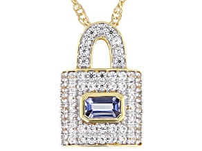 Tanzanite 18k Yellow Gold Over Sterling Silver Lock Pendant With Chain 0.93ctw