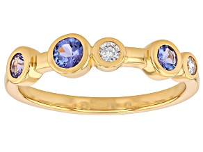 Blue Tanzanite 18k Yellow Gold Over Silver Band Ring 0.44ctw
