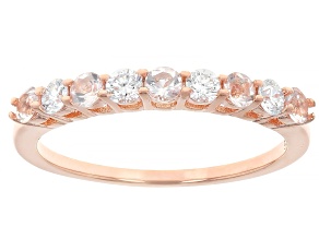 Morganite With Prazana® Lab Grown White Diamonds 18k Rose Gold Over Silver Band Ring 0.48ctw