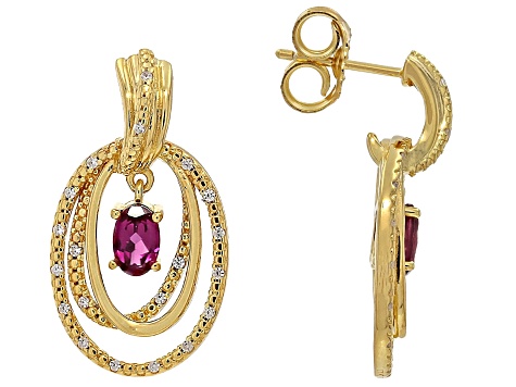 Rhodolite 18k Yellow Gold Over Sterling Silver Earrings 3.50ctw