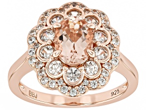 Peach Morganite With White Zircon 18k Rose Gold Over Sterling Silver Ring 2.13ctw