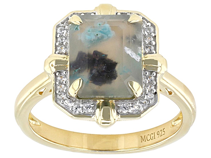 AquaditeÂ® Chalcedony With White Zircon 18k Yellow Gold Over Sterling Silver Ring 2.81ctw