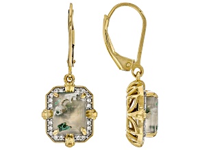 Aquadite™ with White Zircon 18k Yellow Gold Over Sterling Silver Earrings 4.23ctw