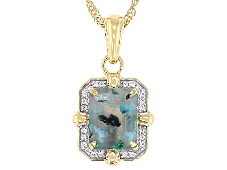 Aquadite® Chalcedony, Zircon 18k Yellow Gold Over Sterling Silver Pendant With Chain 2.81ctw