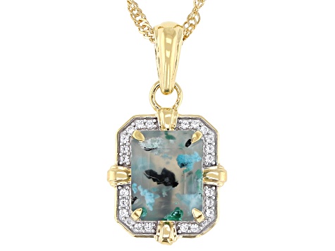 Aquadite® Chalcedony, Zircon 18k Yellow Gold Over Sterling Silver Pendant With Chain 2.81ctw
