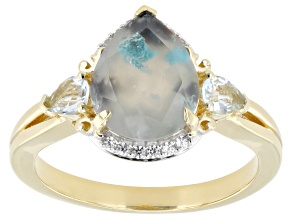 Aquadite® With Aquamarine & White Zircon 18k Yellow Gold Over Sterling Silver Ring 2.11ctw