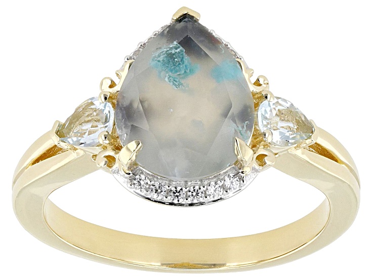 Aquadite® With Aquamarine & White Zircon 18k Yellow Gold Over Sterling Silver Ring 2.11ctw