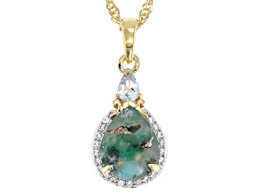 Aquadite® Chalcedony, Aquamarine, Zircon 18k Gold Over Sterling Silver Pendant With Chain 1.99ctw